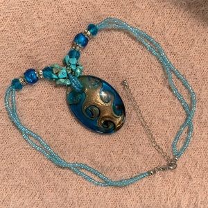 Aqua and Gold bead necklace
